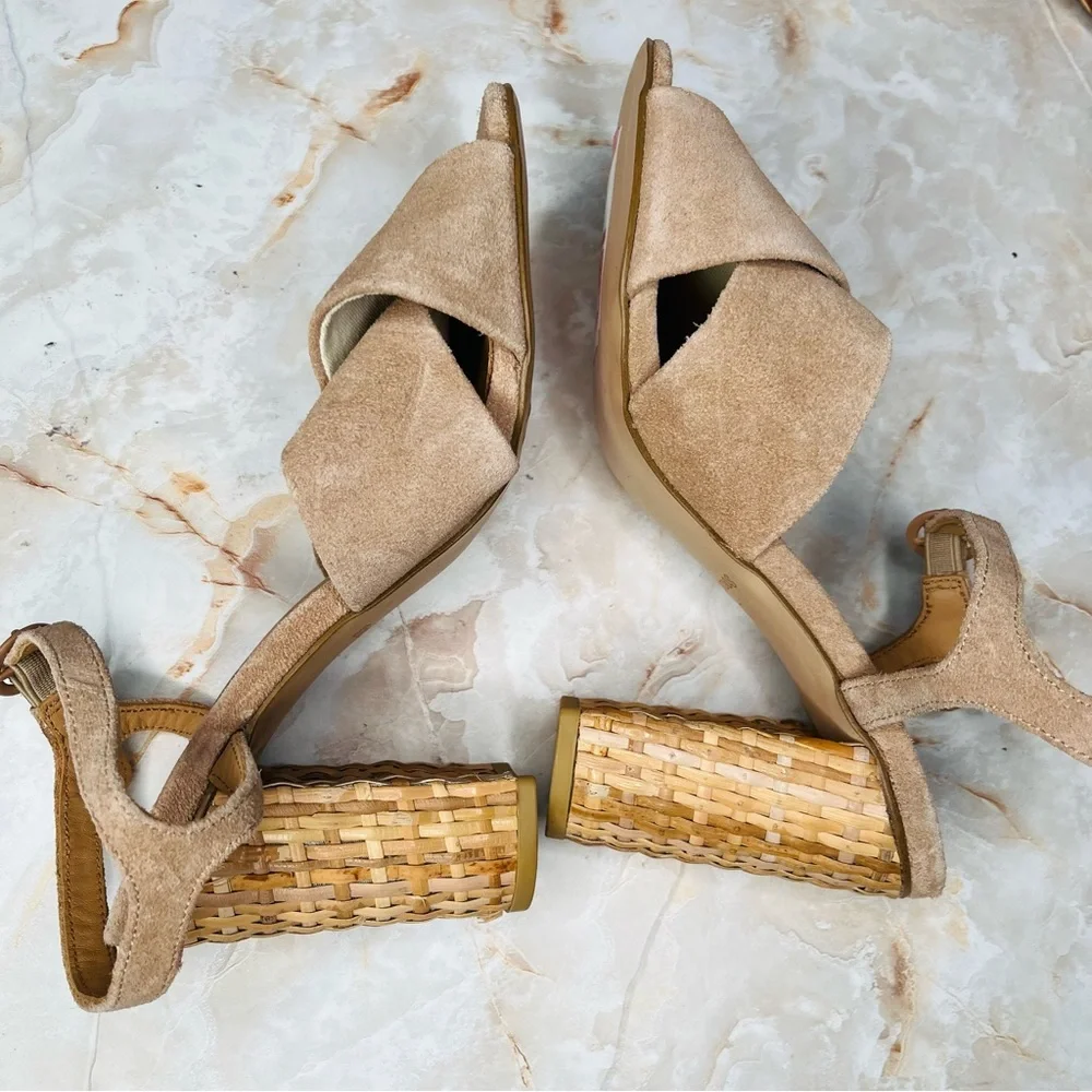 SOLUDOS Olivia Leather Suede Strappy Sandals Raffia Heel in Brown Desert 7